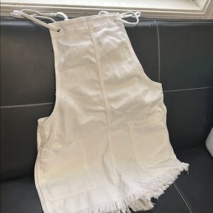 Aerie White Fringe Denim Overalls